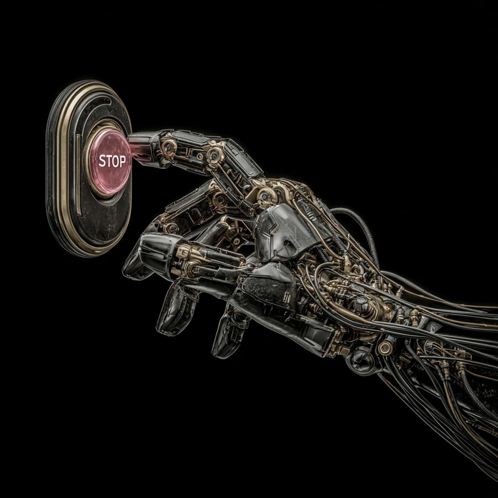 Robotic hand pressing stop button - slowing down